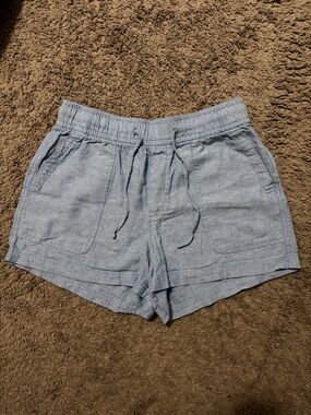 GAP Light Blue Drawstring Linen-Blend Shorts